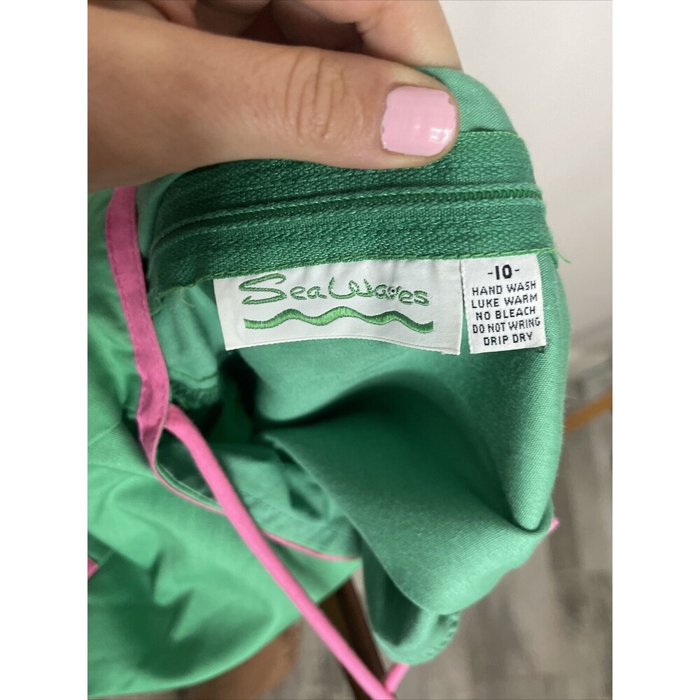 Sea Waves Retro Green Fit And Flare Dress Womens 10 Spaghetti Strap Vintage - Picture 10 of 11